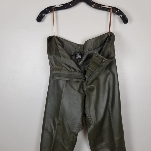 olive Leather suit set, Finity Studio, genuine leather pants and jacket size 8 - Picture 9 of 12